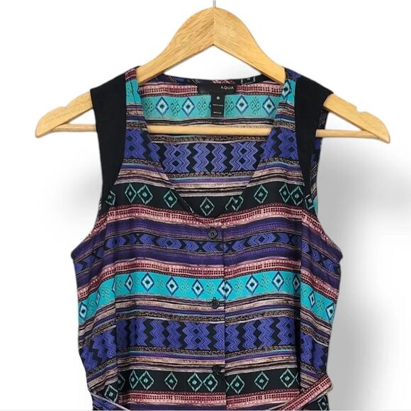 NEW Aqua Southwestern Striped Sleeveless Button Down Belted Shirt Dress Size Med - Picture 5 of 12
